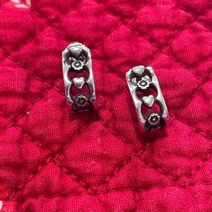 Retired James Avery Heart and Flower Ear Posts in Sterling Silver